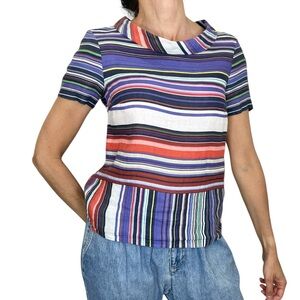 KOAN Italy 100% linen purple multi colour striped short sleeve top EU 42